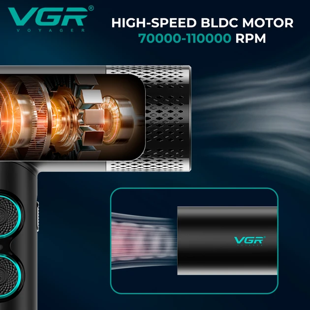 Фен профессиональный VGR V-431 GREEN, 2 уровня обдува, 2 уровня температуры, насадка-концентратор (20)