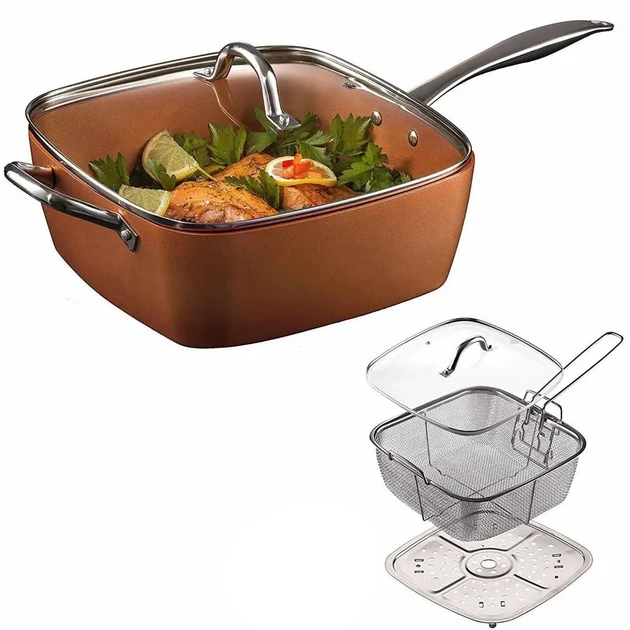 Універсальна сковорода 5в1 з фритюрницею Copper Cook Deep Square Pan (6)