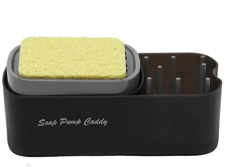 Органайзер для мочалок Soap Pump Caddy з натискним дозатором і мильницею, має додаткову секцію (60)