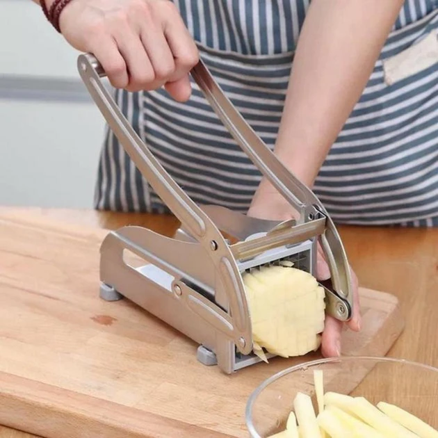 Ручна картоплерізка з 2 насадками Potato Chipper Professional, металевий подрібнювач-овочерізка для картоплі фрі (24)