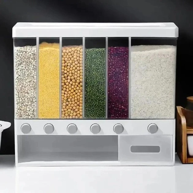 Диспенсер для сипучих продуктів на 6 відсіків multifunctional household rice bucket (12)