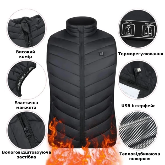 Жилет унісекс з підігрівом від USB на 13 зон обігріву від Power Bank (100)