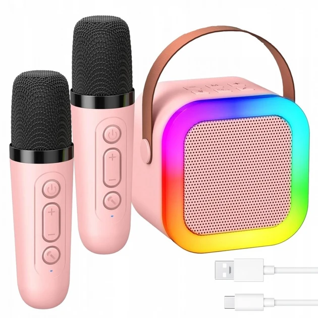 Портативная колонка с караоке , с двумя микрофонами и RGB подсветкой (40)