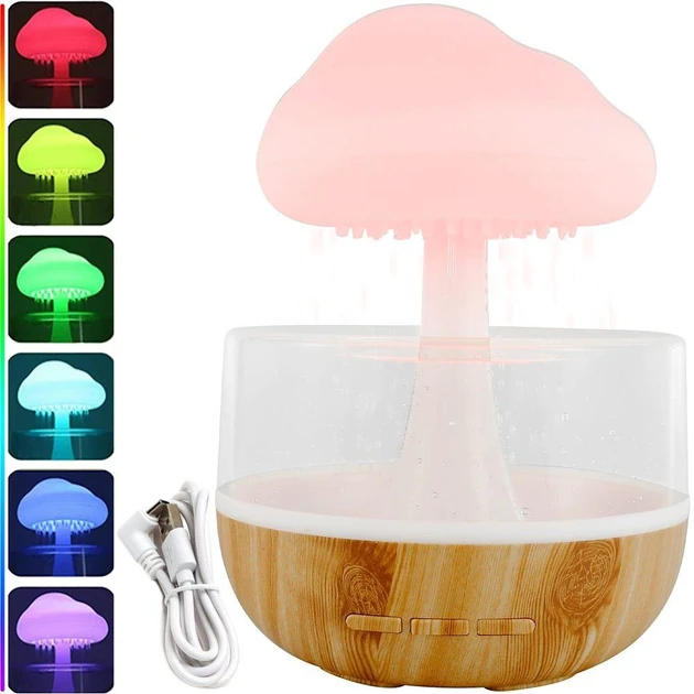 Увлажнитель воздуха ночник Гриб Cloud Rain Humidifier 300 мл. аромадиффузор с эффектом дождя и RGB LED подсветкой USB (24)