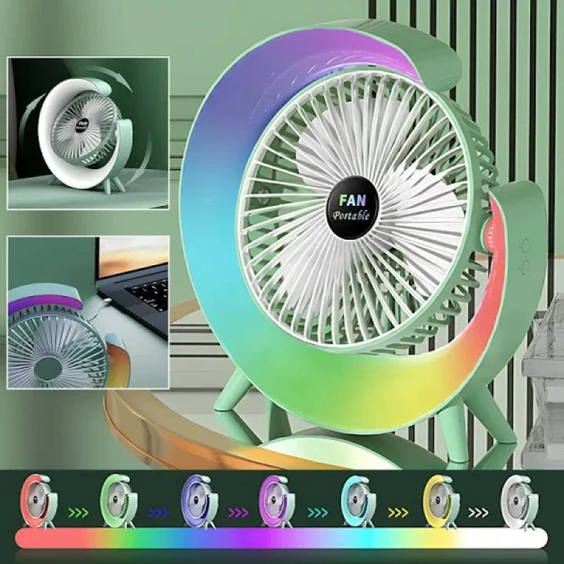 Настільний вентилятор акумуляторний RGB-підсвіткою USB (80)