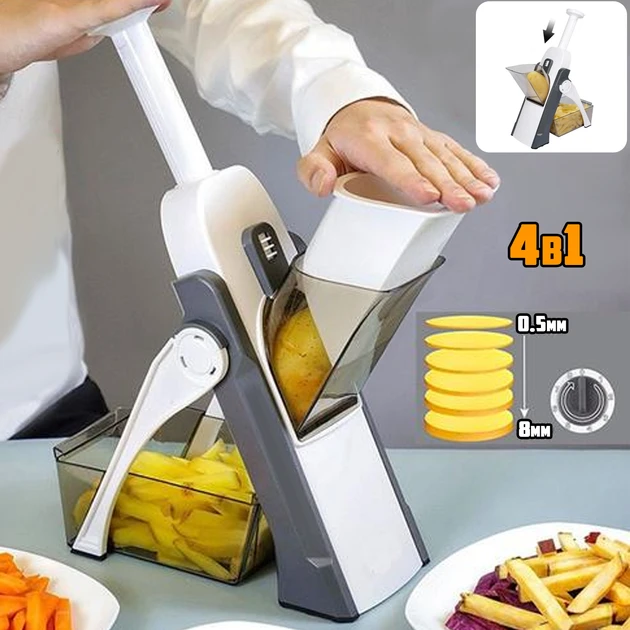 Універсальний слайсер для овочів і фруктів Brava Spring Multislicer з контейнером, ручний мультислайсер, тертка (24)