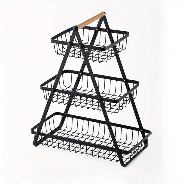 Настольная трехъярусная корзина - фруктовница с деревянной ручкой Triple Fruit Basket (18)