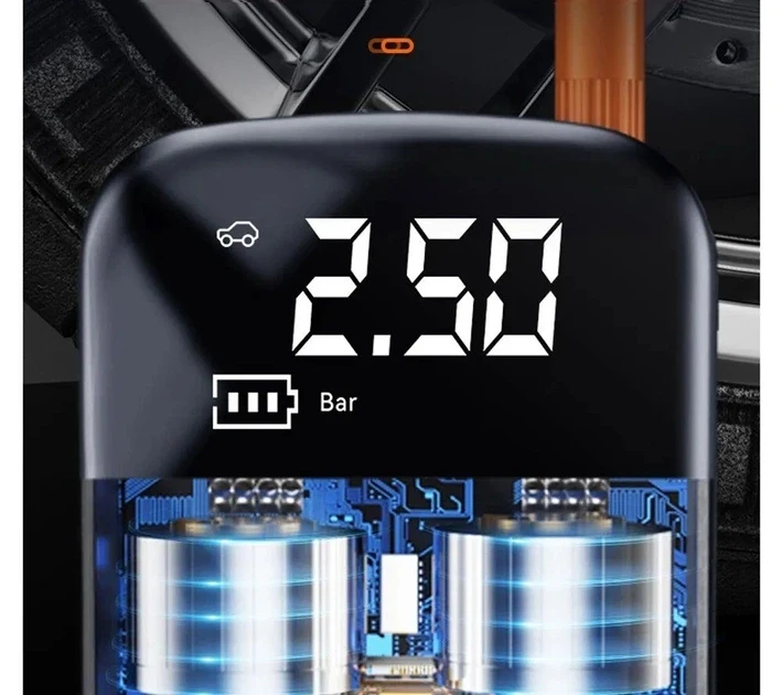 Портативний компресор акумуляторний з дисплеєм і ліхтарем, насос для шин автомобіля, мотоцикла, велосипеда (30)