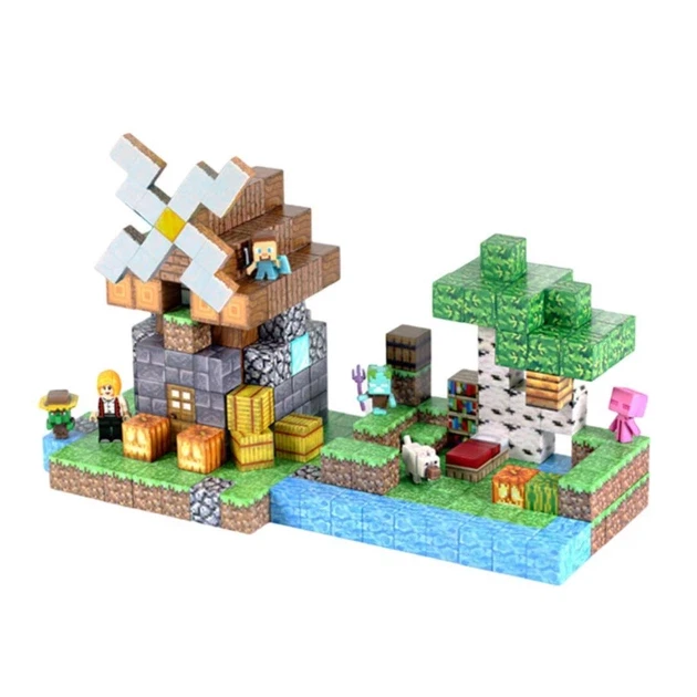 Детский магнитный конструктор Minecraft ''Мельница с рекой'' из 267 блоков (32)
