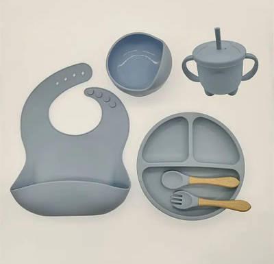 Набор детской посуды из 6 предметов голубой  (50)