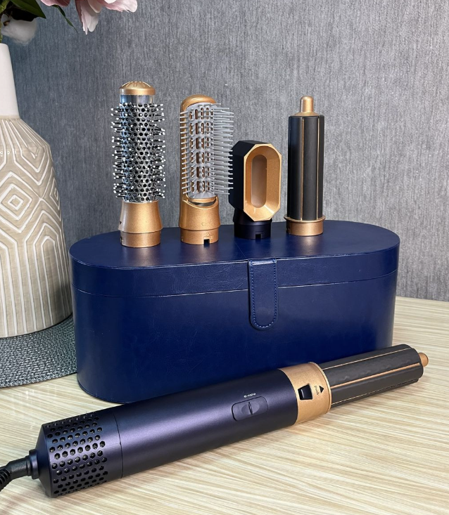 Стайлер 5в1 HAIR BRUSH Styler + Коробка Чехол с функциями придания объема, выпрямления, укладки темно-синий (20)