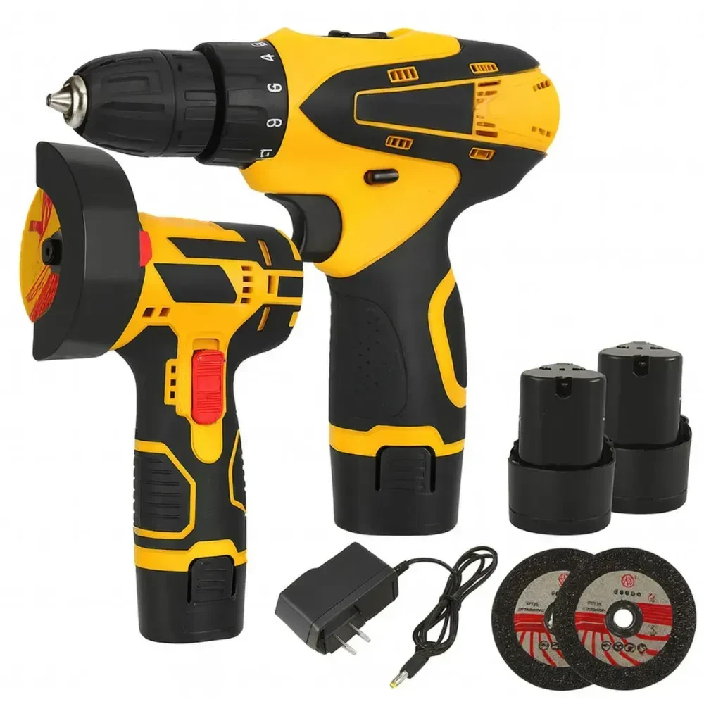 Набір акумуляторного інструменту 2в1 шурупокрут і болгарка +2 АКБ, 12 V, X673 Жовтий (10)
