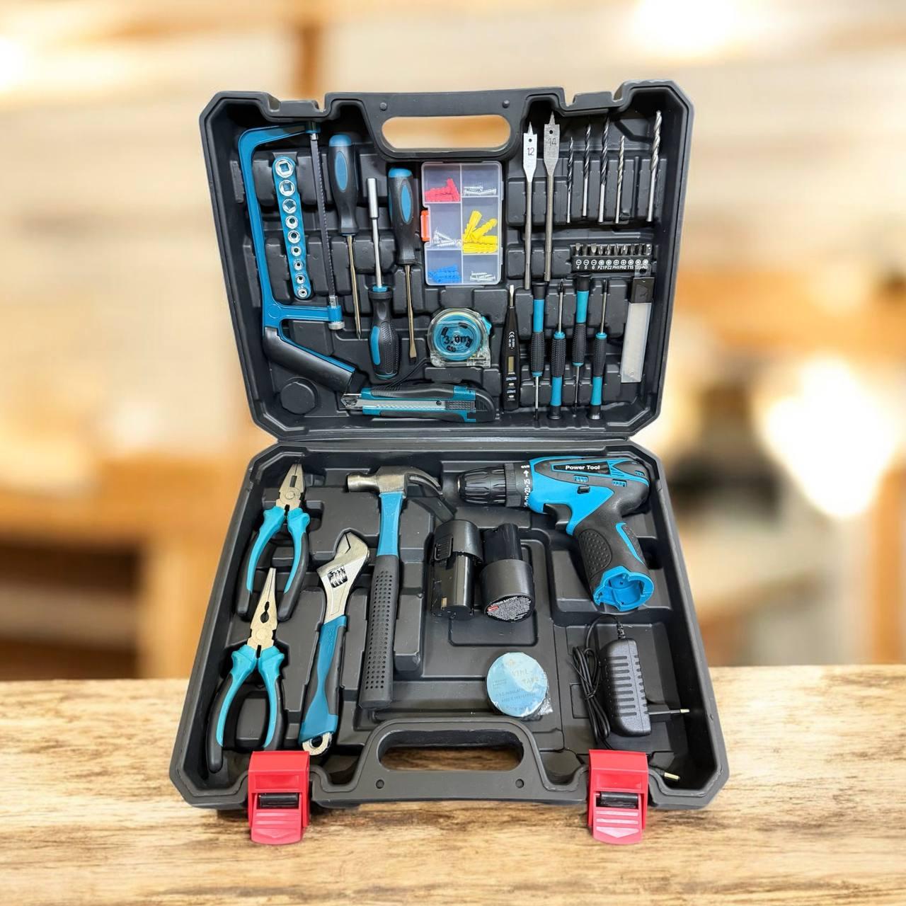 Дриль-шурупокрут акумуляторний з набором інструментів 102 предмети X668 синій (5)