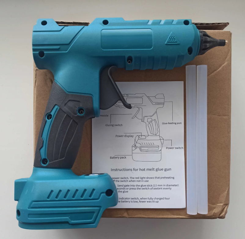 Акумуляторний гарячий клейовий пістолет +2 АКБ 21V синій (20)