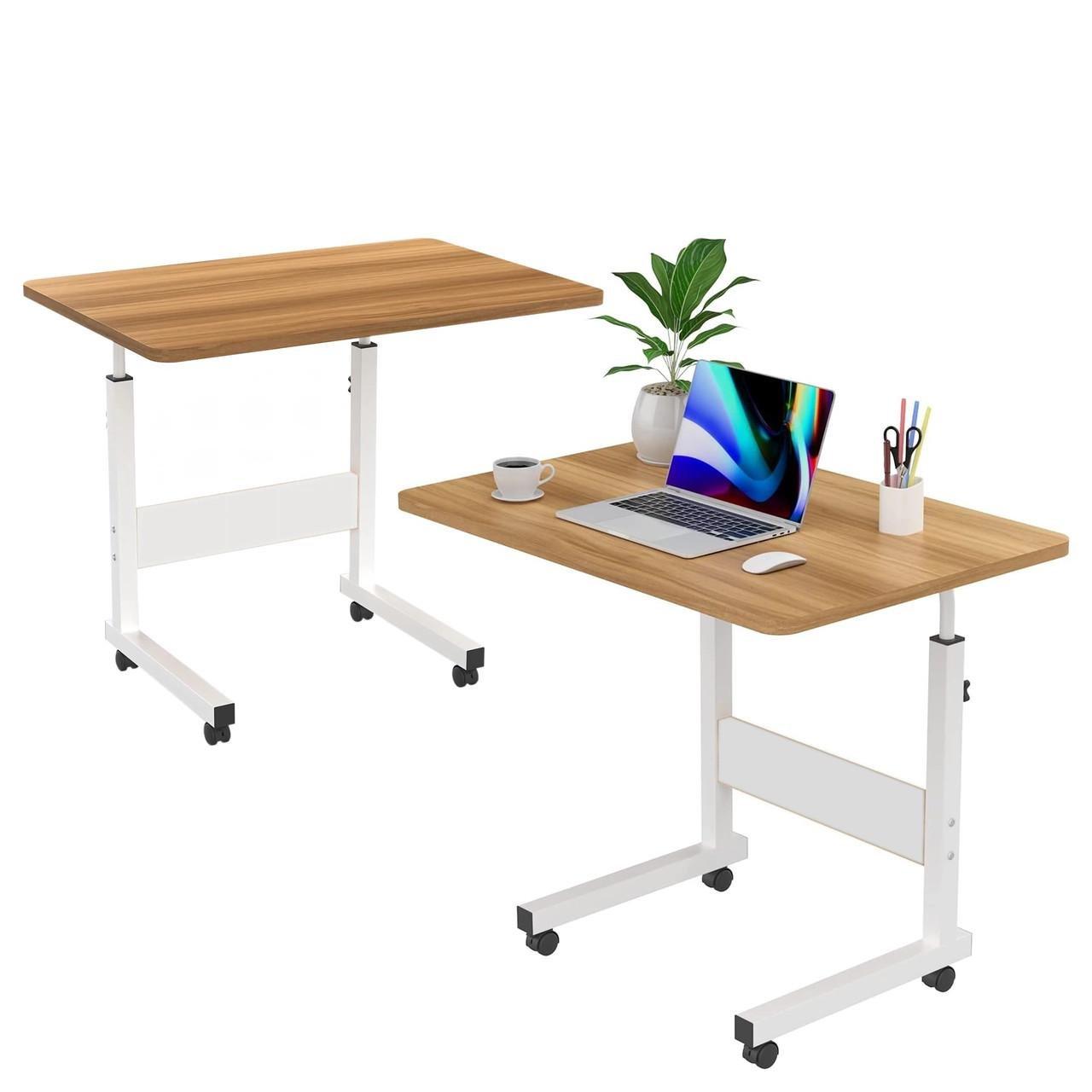 Стіл для ноутбука на колесах з регулюванням висоти 60х40 см, Приліжкове комп'ютерне світле дерево (5)