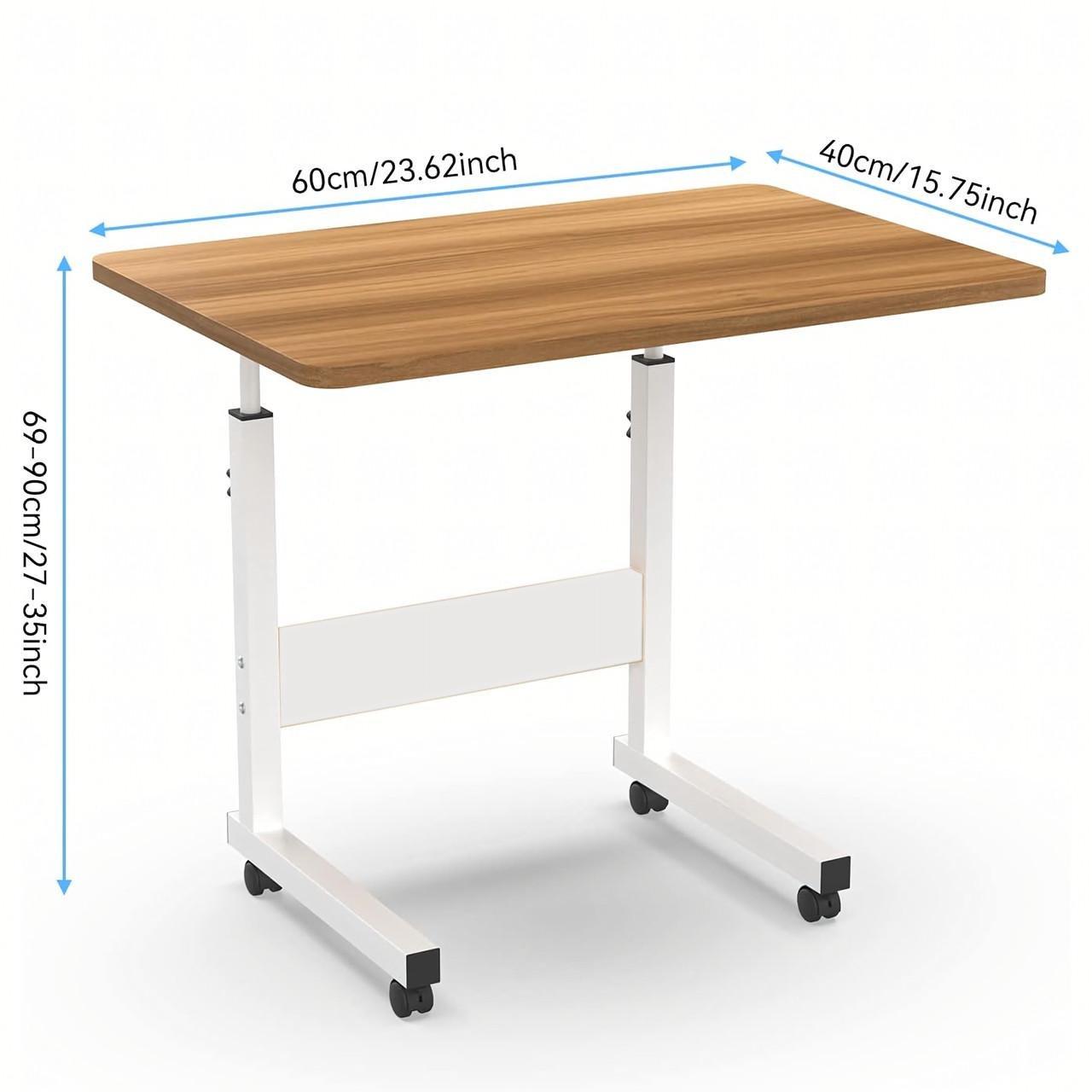 Стіл для ноутбука на колесах з регулюванням висоти 60х40 см, Приліжкове комп'ютерне світле дерево (5)