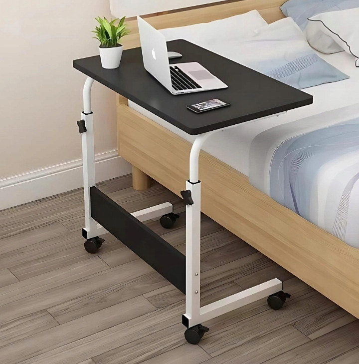 Стол для ноутбука на колесах с регулировкой высоты 60х40 см, Прикроватный компьютерный темное дерево (5)