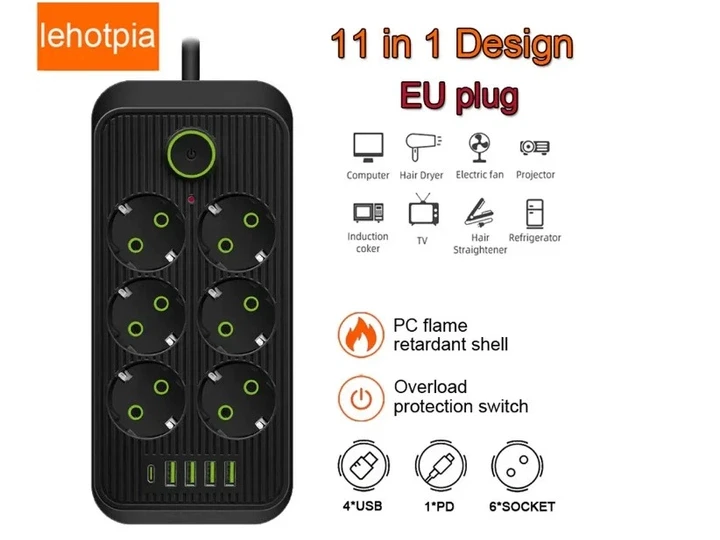 Сетевой фильтр (удлинитель ) Power - Socket F06U 6 розеток 4USB + Type-C черный (60)