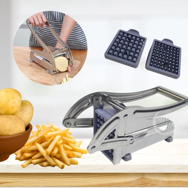 Ручна картоплерізка з 2 насадками Potato Chipper Professional, металевий подрібнювач-овочерізка для картоплі фрі (24)