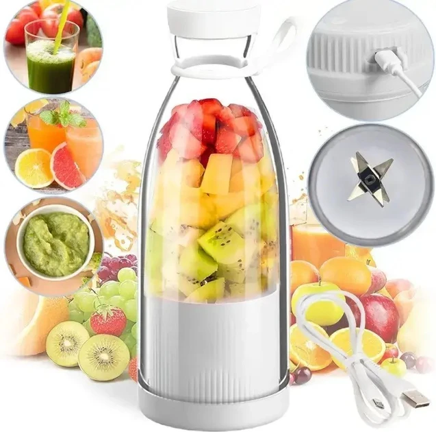 Акумуляторний блендер пляшка Mini Juicer 380мл 1200мАч портативний подрібнювач фруктів для приготування смузі (60)