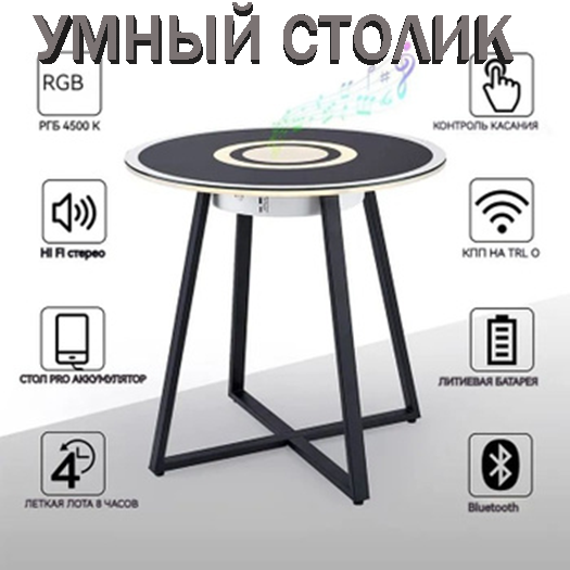 Світлодіодний світильник, розумний бічний столик із загартованого скла, сенсорний екран, розумний музичний столик (3)