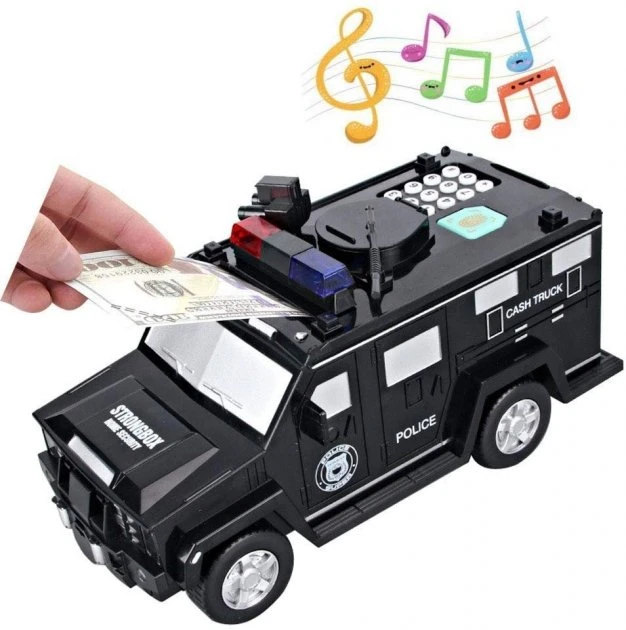 Копилка сейф Полицейская машина Cash Truck с кодовым замком купюроприемником и отпечатком пальца (36)