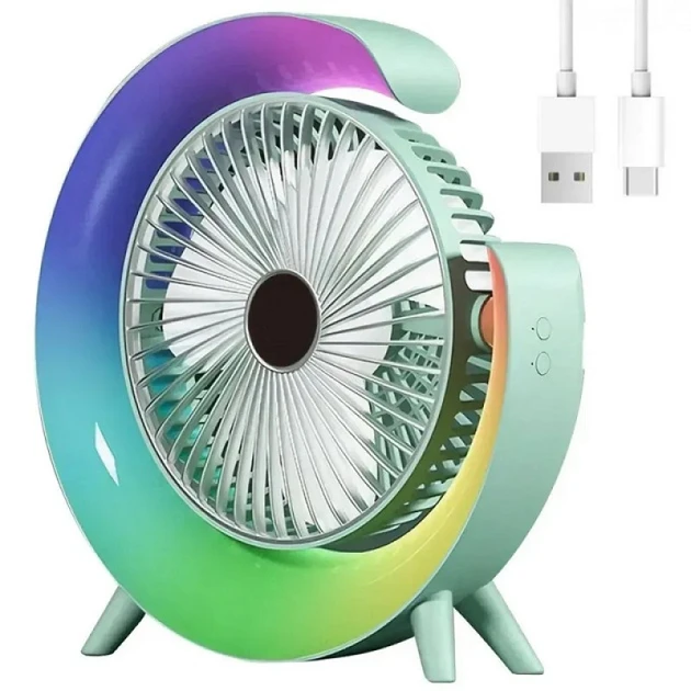 Настільний вентилятор акумуляторний RGB-підсвіткою USB (80)