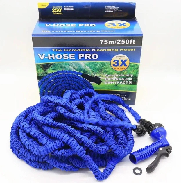 Шланг для поливання 75 м / 250 ft + розпилювач V-HOSE PRO / Садовий поливальний шланг розтягується (20)