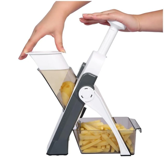 Універсальний слайсер для овочів і фруктів Brava Spring Multislicer з контейнером, ручний мультислайсер, тертка (24)
