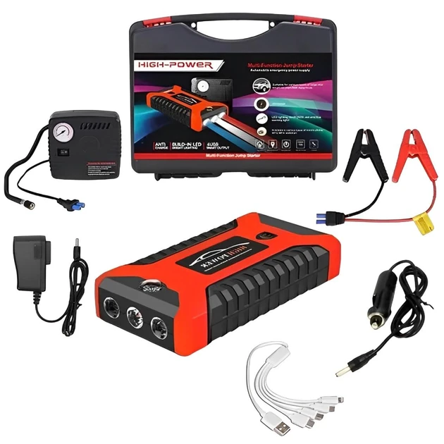 Пускозарядний пристрій для машини Car jump starter 25000 mAh 4xUSB ліхтарик/компресор у кейсі (10)