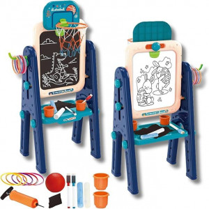 Детский мольберт – двухсторонний мольберт 4 в 1 с магнитной доской, доской для рисования мелом, баскетбольным кольцом (7)