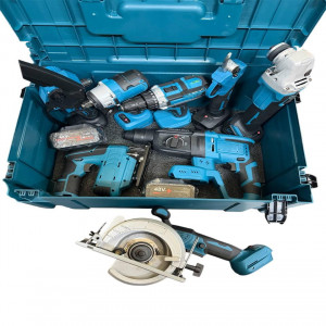 Великий набір інструментів Jumpex 8 в 1 (пила, дискова пила, лобзик, болгарка, шурупокрут, гайковерт, перфоратор, секатор)