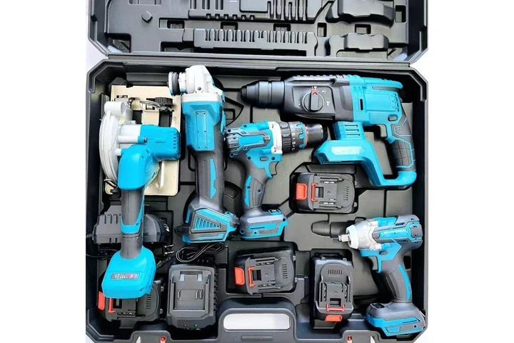 Набір акумуляторного інструменту 5 в 1 Шурупокрут, Болгарка, Гайковерт, Перфоратор, Циркулярка синій (2)