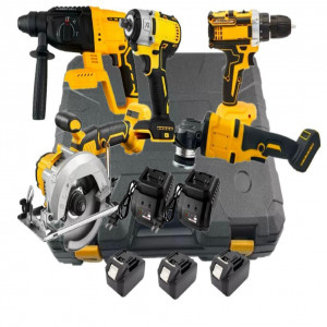 Набір акумуляторного інструменту 5 в 1 Шурупокрут, Болгарка, Гайковерт, Перфоратор, Циркулярка жовтий X336 (2)