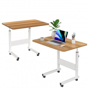 Стіл для ноутбука на колесах з регулюванням висоти 60х40 см, Приліжкове комп'ютерне світле дерево (5)
