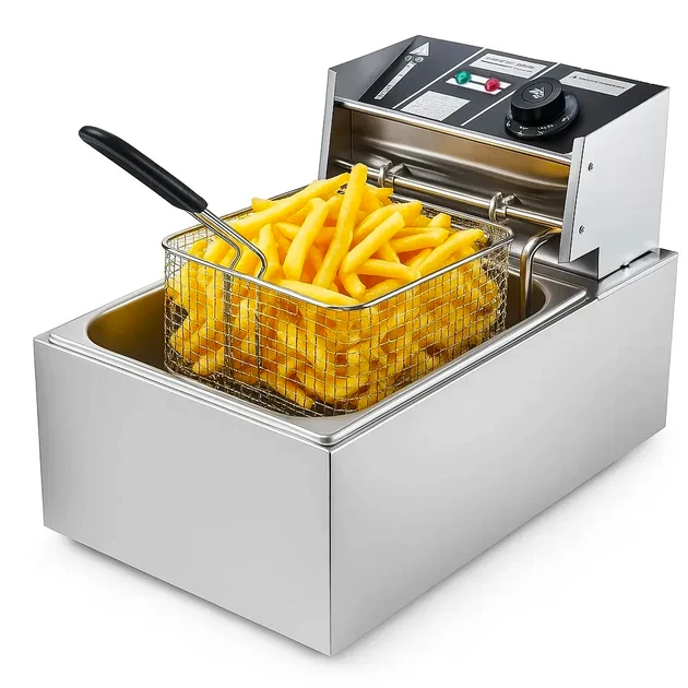 Електрична фритюрниця з неіржавкої сталі 6 л електрична заглибна фритюрниця з кришкою-корозою (4)