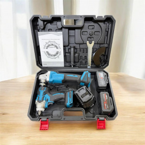 Набір 2в1 Гайковерт + Болгарка 2АКБ 48V синій X433 у чорному кейсі (6)